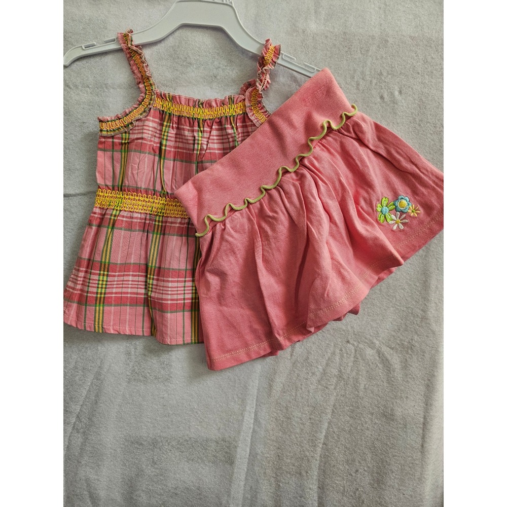 TKS The Kids Source Pink Plaid Ruffle Top and Skirt 12 Months Vintage Y2K 1008